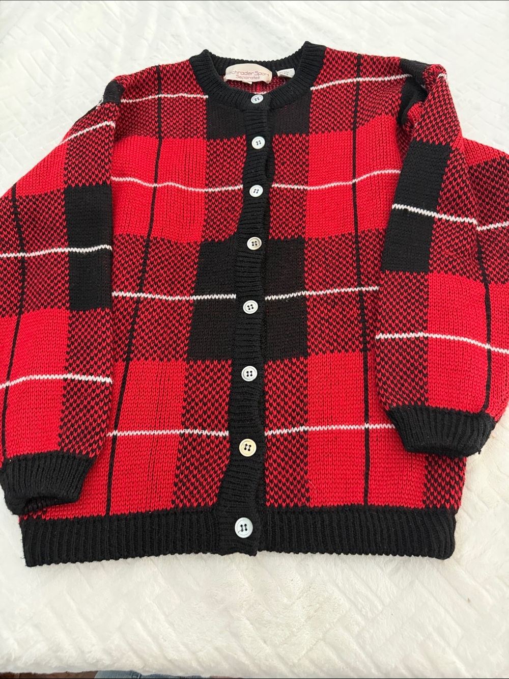 Women’s Red & Black Plaid Button Cardigan Jacket - Schrader Sport Separates